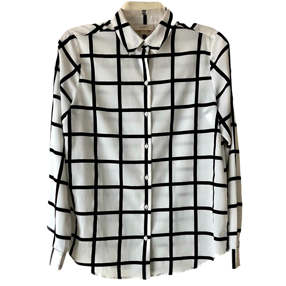 Ann Taylor Loft Semi-Sheer Blouse, Sz. S, White/Black, Polyester